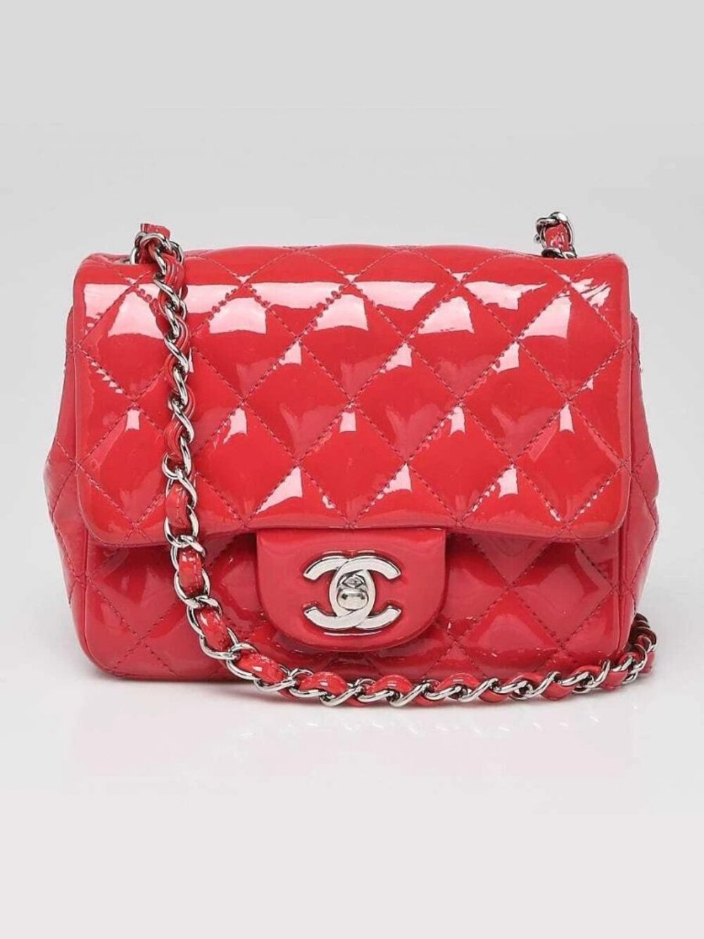 Chanel Pink Quilted Patent Leather Classic Square Mini Flap Bag